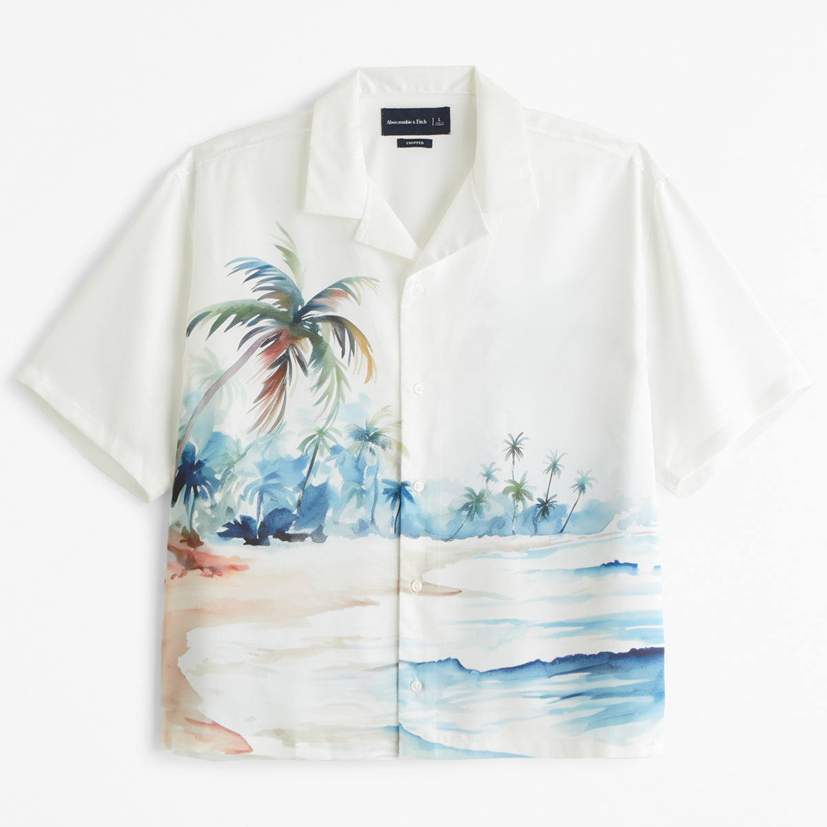 Kygo Camp Collar Cropped Silky Button-Up Shirt